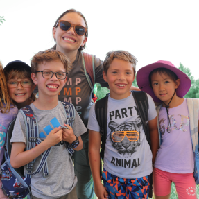 Campers and counselor at Goats and Gardens Camp